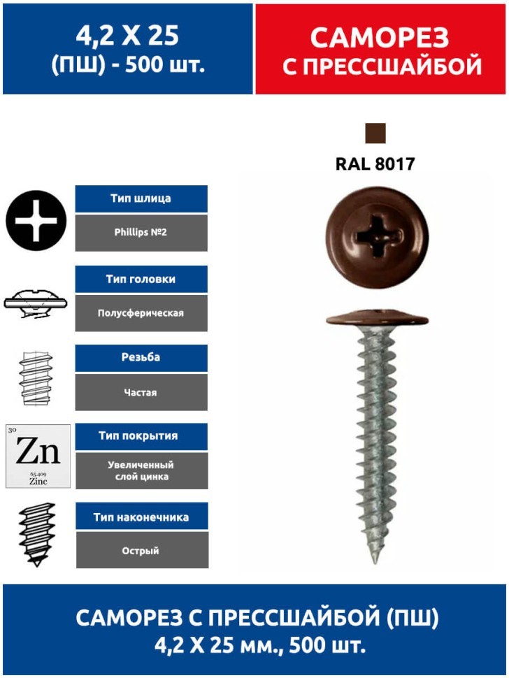 Саморез с пресcшайбой ПШ 4,2х25 мм. 500 шт