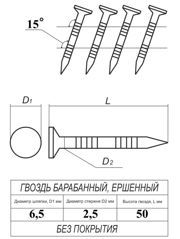Гвозди барабанные, для нейлера 2,5х50 мм, ершенные 9000 шт.